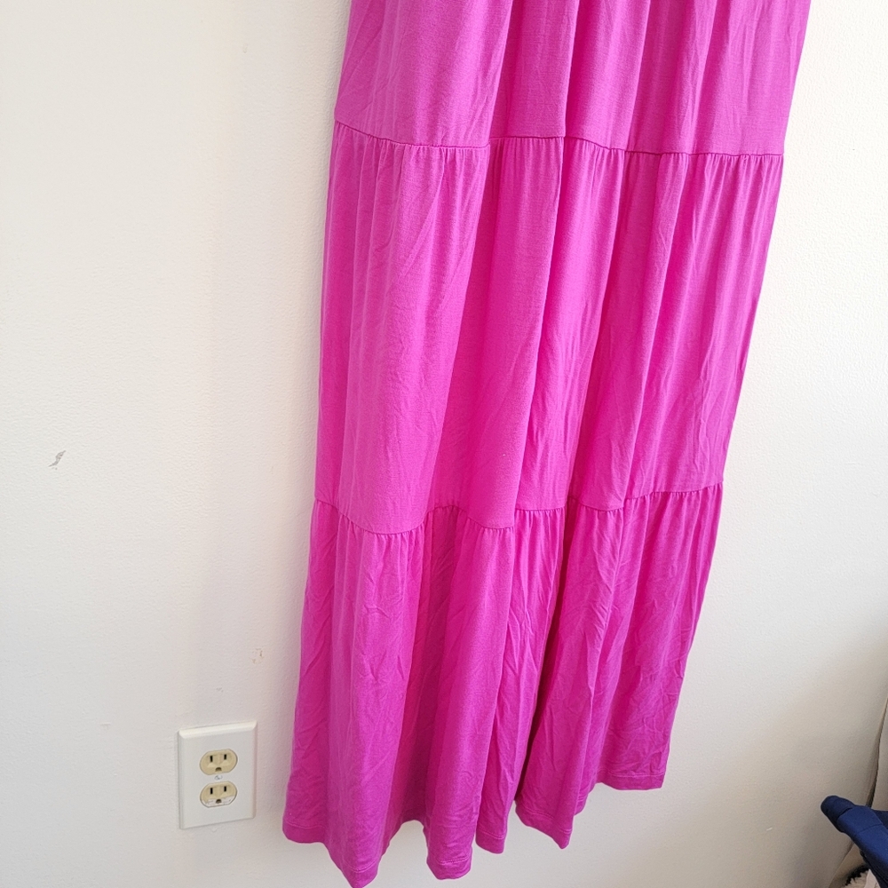 Soma Weekend Crossover Halter Soft Jersey Pink Maxi Dress Tiered Ruffle Large - Picture 7 of 11